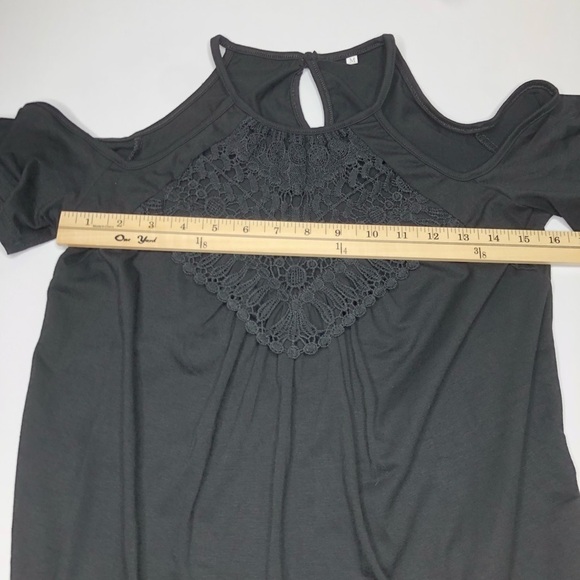 Black Cold Off Shoulder Lace‎ Detail Front Keyhole Detail Back Tunic Blouse SZ M - Picture 15 of 16